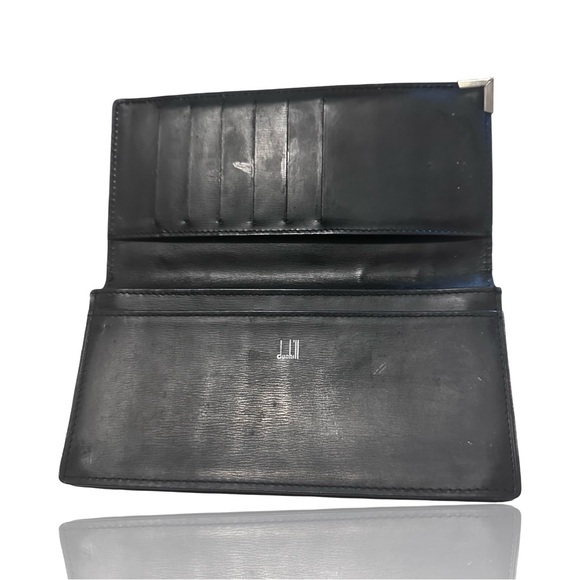 Dunhill black leather long wallet coat wallet silver-tone corner accents British - Picture 7 of 11